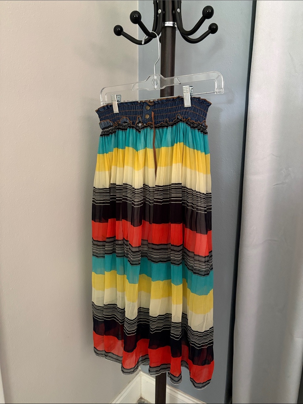 Magic Striped Maxi Skirt in Teal, Yellow, Red, Black